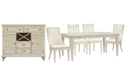 Magnussen - Newport Alabaster Extendable Rectangular Dining Table With 2 Side Chairs 2 Arm Chairs And Server - D5430-20-KIT22 view 1