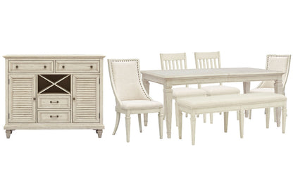 Magnussen - Newport Alabaster Extendable Rectangular Dining Table With 2 Side Chairs 2 Arm Chairs Bench And Server - D5430-20-KIT52 view 1