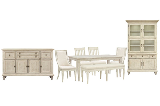 Magnussen - Newport Alabaster Extendable Rectangular Dining Table With 2 Side Chairs 2 Arm Chairs Bench Buffet And Dining Cabinet - D5430-20-KIT55 view 1