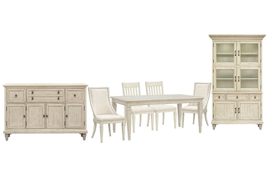 Magnussen - Newport Alabaster Extendable Rectangular Dining Table With 2 Side Chairs 2 Arm Chairs Buffet And Dining Cabinet - D5430-20-KIT25 view 1