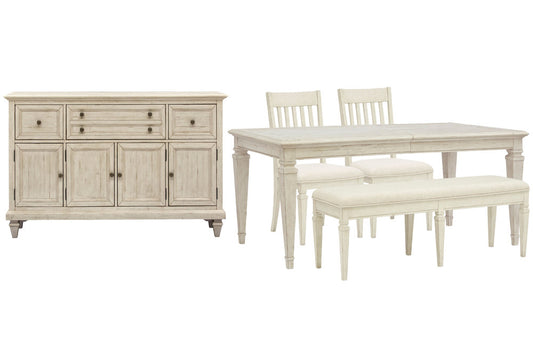 Magnussen - Newport Alabaster Extendable Rectangular Dining Table With 2 Side Chairs Bench And Buffet - D5430-20-KIT33 view 1