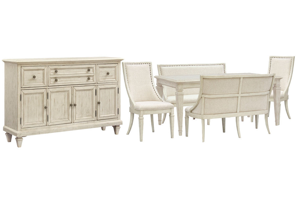 Magnussen - Newport Alabaster Extendable Rectangular Dining Table With 2 Upholstered Benches 2 Arm Chairs And Buffet - D5430-20-KIT83 view 1