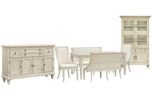 Magnussen - Newport Alabaster Extendable Rectangular Dining Table With 2 Upholstered Benches 2 Arm Chairs Buffet And Dining Cabinet - D5430-20-KIT85 view 1