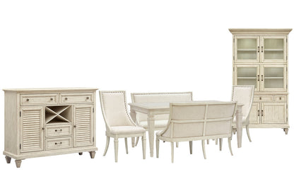 Magnussen - Newport Alabaster Extendable Rectangular Dining Table With 2 Upholstered Benches 2 Arm Chairs Server And Dining Cabinet - D5430-20-KIT84 view 1