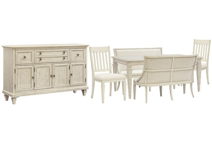 Magnussen - Newport Alabaster Extendable Rectangular Dining Table With 2 Upholstered Benches 2 Side Chairs And Buffet - D5430-20-KIT78 view 1