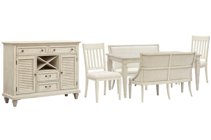 Magnussen - Newport Alabaster Extendable Rectangular Dining Table With 2 Upholstered Benches 2 Side Chairs And Server - D5430-20-KIT77 view 1