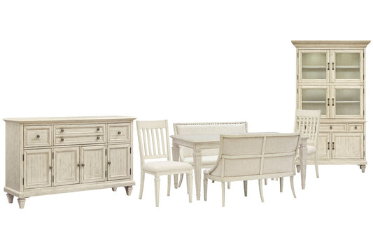Magnussen - Newport Alabaster Extendable Rectangular Dining Table With 2 Upholstered Benches 2 Side Chairs Buffet And Dining Cabinet - D5430-20-KIT80 view 1