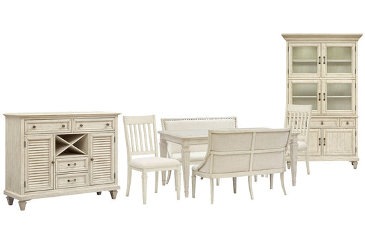 Magnussen - Newport Alabaster Extendable Rectangular Dining Table With 2 Upholstered Benches 2 Side Chairs Server And Dining Cabinet - D5430-20-KIT79 view 1