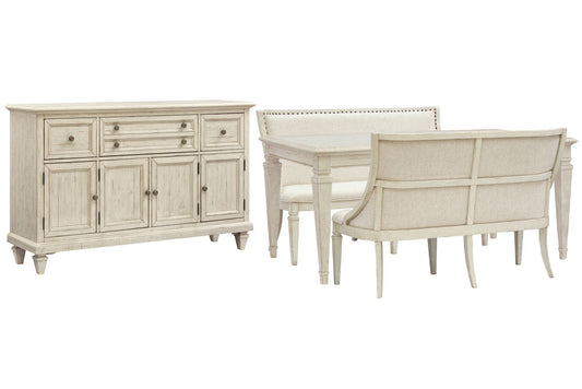 Magnussen - Newport Alabaster Extendable Rectangular Dining Table With 2 Upholstered Benches And Buffet - D5430-20-KIT73 view 1