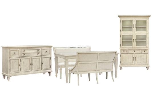 Magnussen - Newport Alabaster Extendable Rectangular Dining Table With 2 Upholstered Benches Buffet And Dining Cabinet - D5430-20-KIT75 view 1