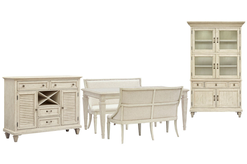 Magnussen - Newport Alabaster Extendable Rectangular Dining Table With 2 Upholstered Benches Server And Dining Cabinet - D5430-20-KIT74 view 1