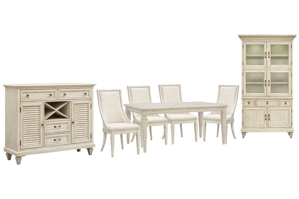 Magnussen - Newport Alabaster Extendable Rectangular Dining Table With 4 Arm Chairs Server And Dining Cabinet - D5430-20-KIT14 view 1