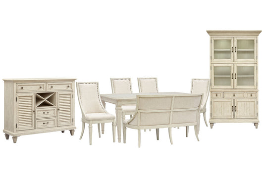Magnussen - Newport Alabaster Extendable Rectangular Dining Table With 4 Arm Chairs Upholstered Bench Server And Dining Cabinet - D5430-20-KIT49 view 1