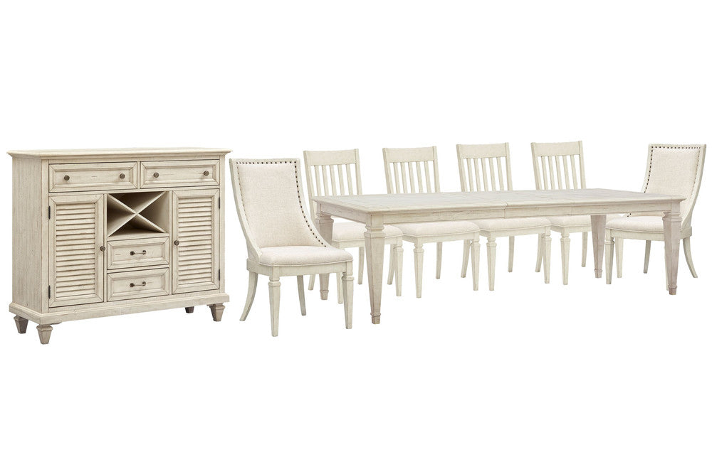 Magnussen - Newport Alabaster Extendable Rectangular Dining Table With 4 Side Chairs 2 Arm Chairs And Server - D5430-20-KIT27 view 1