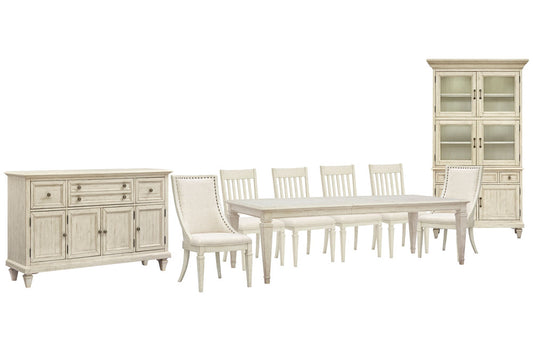 Magnussen - Newport Alabaster Extendable Rectangular Dining Table With 4 Side Chairs 2 Arm Chairs Buffet And Dining Cabinet - D5430-20-KIT30 view 1