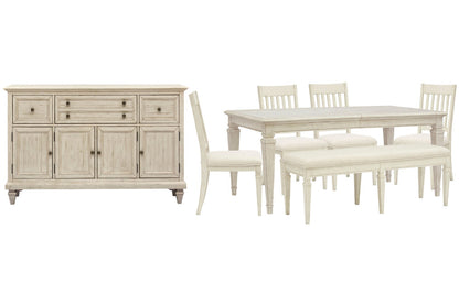 Magnussen - Newport Alabaster Extendable Rectangular Dining Table With 4 Side Chairs Bench And Buffet - D5430-20-KIT38 view 1