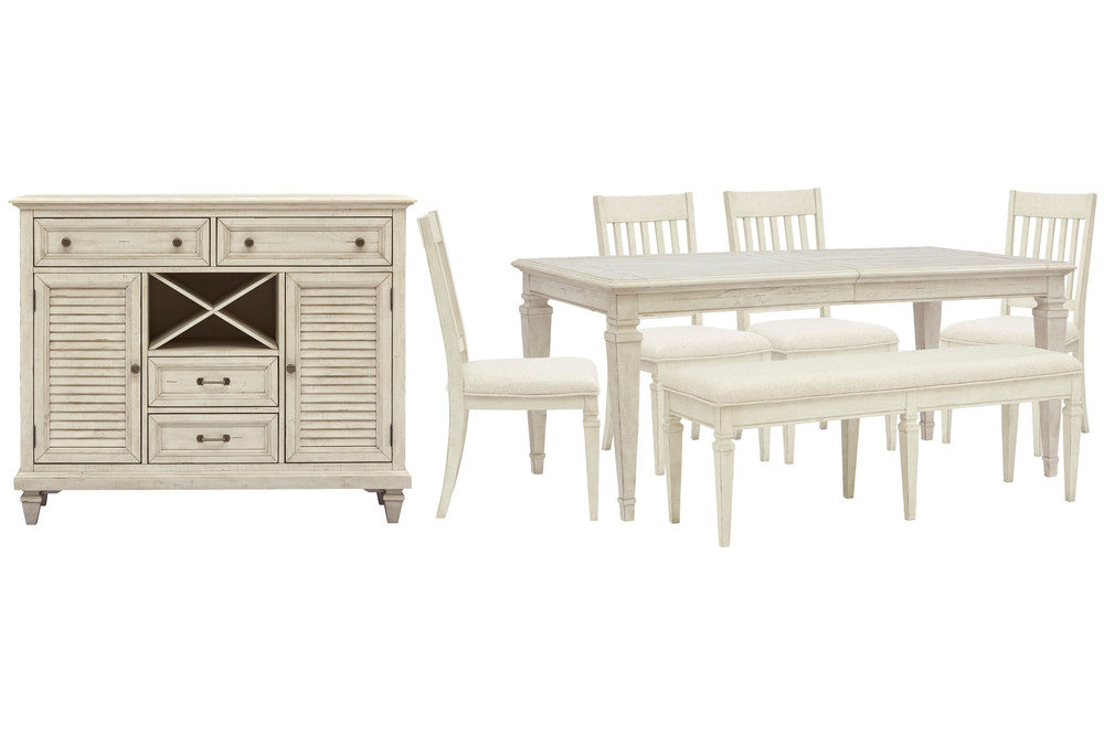Magnussen - Newport Alabaster Extendable Rectangular Dining Table With 4 Side Chairs Bench And Server - D5430-20-KIT37 view 1