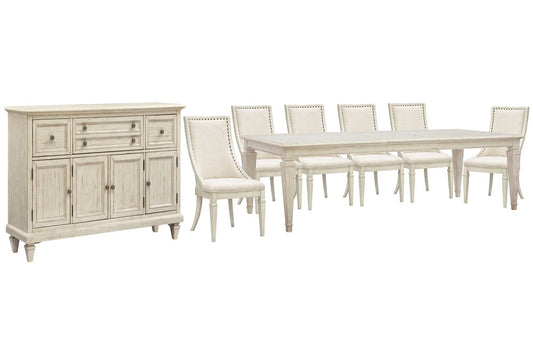 Magnussen - Newport Alabaster Extendable Rectangular Dining Table With 6 Arm Chairs And Buffet - D5430-20-KIT18 view 1