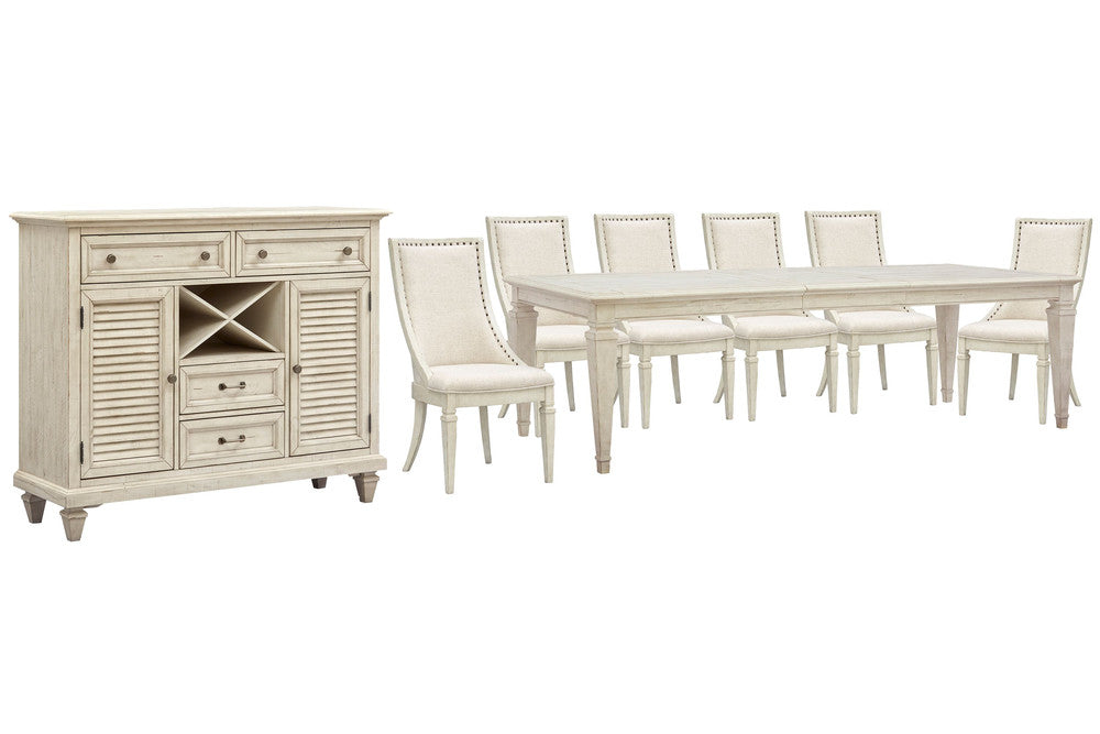 Magnussen - Newport Alabaster Extendable Rectangular Dining Table With 6 Arm Chairs And Server - D5430-20-KIT17 view 1