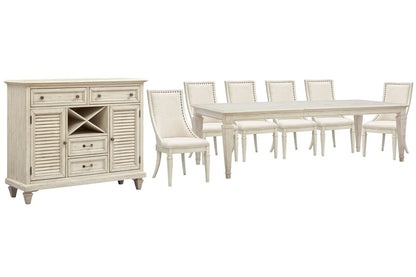 Magnussen - Newport Alabaster Extendable Rectangular Dining Table With 6 Arm Chairs And Server - D5430-20-KIT17 view 1
