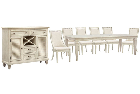 Magnussen - Newport Alabaster Extendable Rectangular Dining Table With 6 Arm Chairs And Server - D5430-20-KIT17 view 1