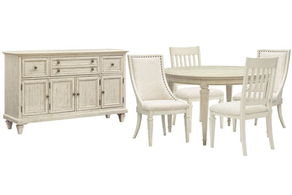 Magnussen - Newport Alabaster Extendable Round Dining Table With 2 Side Chairs 2 Arm Chairs And Buffet - D5430-25-KIT13 view 1