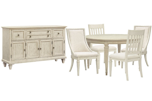 Magnussen - Newport Alabaster Extendable Round Dining Table With 2 Side Chairs 2 Arm Chairs And Buffet - D5430-25-KIT13 view 1