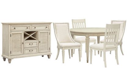 Magnussen - Newport Alabaster Extendable Round Dining Table With 2 Side Chairs 2 Arm Chairs And Server - D5430-25-KIT12 view 1