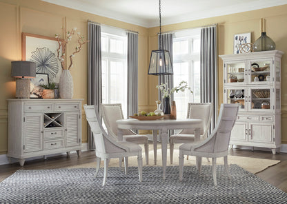 Magnussen - Newport Alabaster Extendable Round Dining Table With 2 Side Chairs 2 Arm Chairs And Server - D5430-25-KIT12 view 10