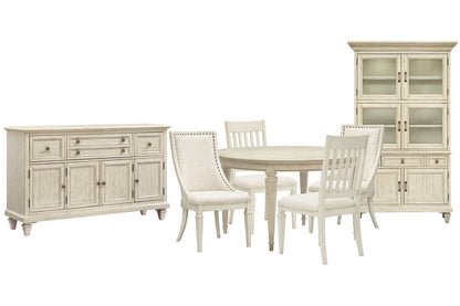 Magnussen - Newport Alabaster Extendable Round Dining Table With 2 Side Chairs 2 Arm Chairs Buffet And Dining Cabinet - D5430-25-KIT15 view 1