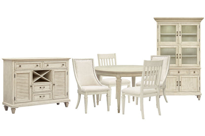 Magnussen - Newport Alabaster Extendable Round Dining Table With 2 Side Chairs 2 Arm Chairs Server And Dining Cabinet - D5430-25-KIT14 view 1