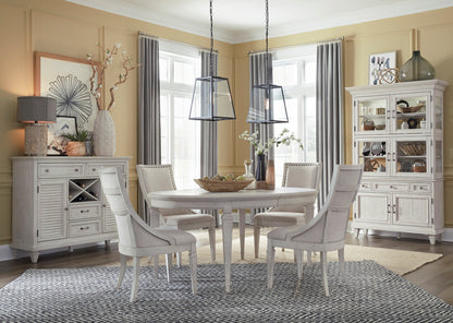 Magnussen - Newport Alabaster Extendable Round Dining Table With 2 Side Chairs 2 Arm Chairs Server And Dining Cabinet - D5430-25-KIT14 view 11
