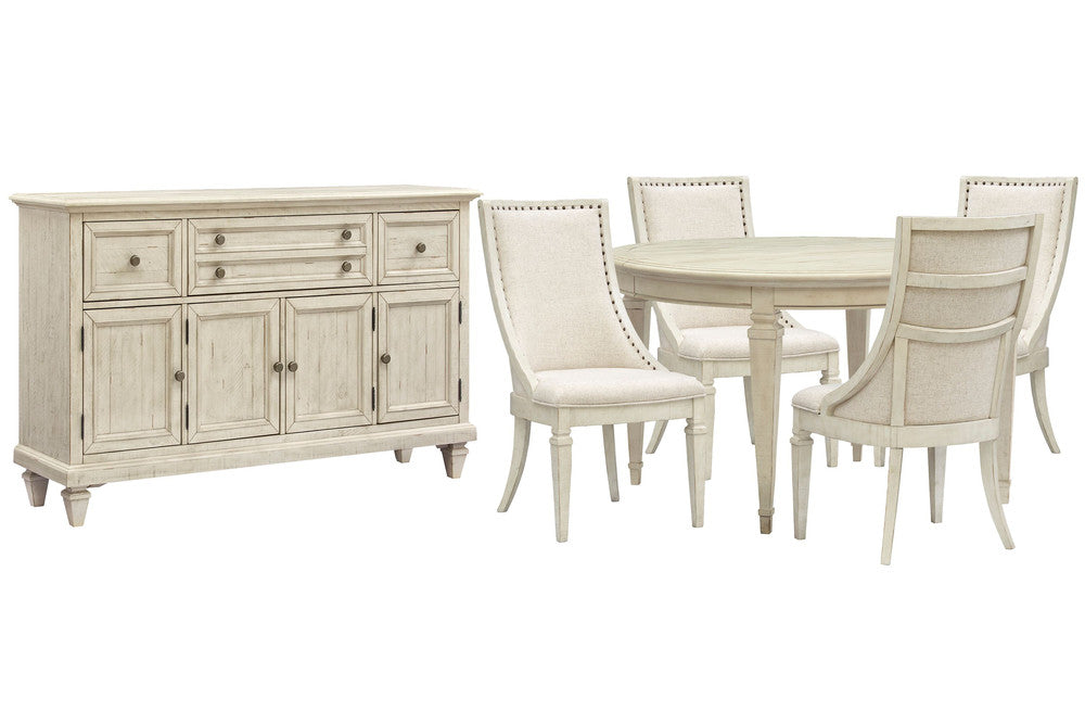 Magnussen - Newport Alabaster Extendable Round Dining Table With 4 Arm Chairs And Buffet - D5430-25-KIT8 view 1