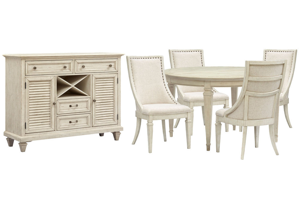 Magnussen - Newport Alabaster Extendable Round Dining Table With 4 Arm Chairs And Server - D5430-25-KIT7 view 1