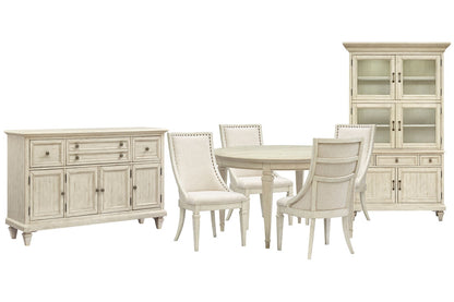 Magnussen - Newport Alabaster Extendable Round Dining Table With 4 Arm Chairs Buffet And Dining Cabinet - D5430-25-KIT10 view 1