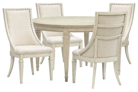 Magnussen - Newport Alabaster Extendable Round Dining Table With 4 Arm Chairs - D5430-25-KIT6 view 1