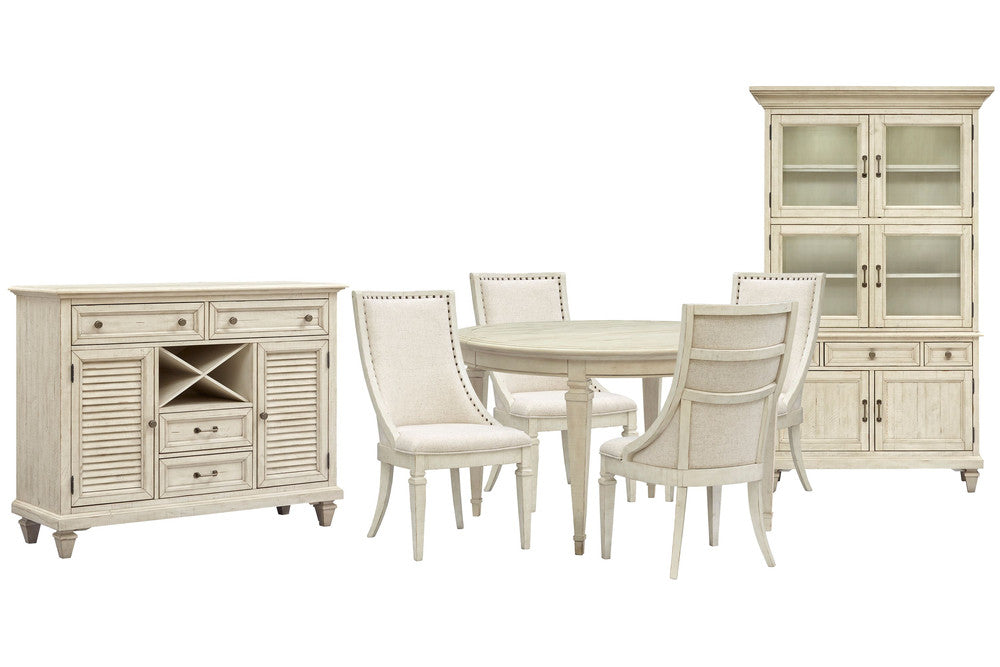 Magnussen - Newport Alabaster Extendable Round Dining Table With 4 Arm Chairs Server And Dining Cabinet - D5430-25-KIT9 view 1