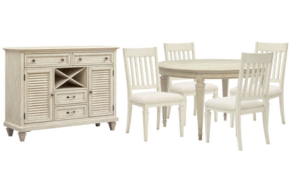 Magnussen - Newport Alabaster Extendable Round Dining Table With 4 Side Chairs And Server - D5430-25-KIT2 view 1
