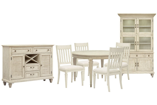Magnussen - Newport Alabaster Extendable Round Dining Table With 4 Side Chairs Server And Dining Cabinet - D5430-25-KIT4 view 1