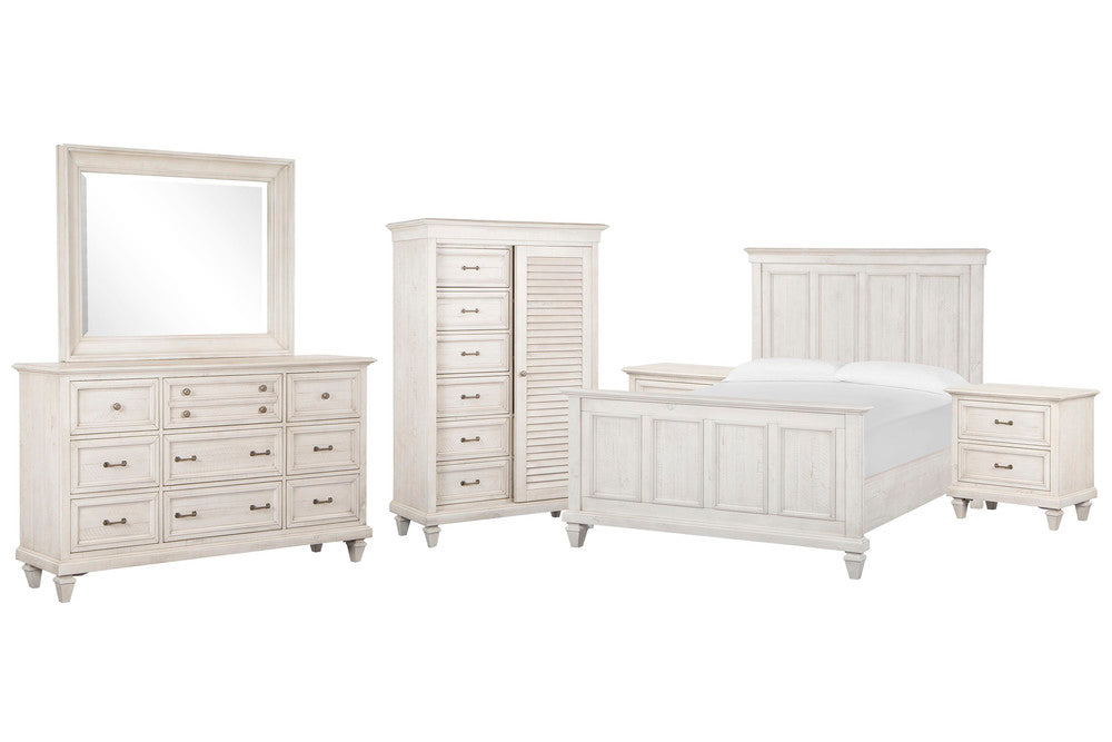 Magnussen - Newport Alabaster King Panel Bed 2 Nightstands Drawer Dresser With Landscape Mirror And Gentleman'S Chest - B5430-64-KIT6 view 1