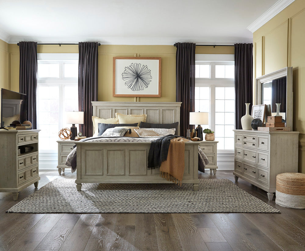Magnussen - Newport Alabaster King Panel Bed 2 Nightstands Drawer Dresser With Landscape Mirror And Gentleman'S Chest - B5430-64-KIT6 view 12