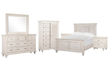 Magnussen - Newport Alabaster King Shutter Panel Bed 2 Nightstands Drawer Dresser With Landscape Mirror And Gentleman'S Chest - B5430-65-KIT6 view 1
