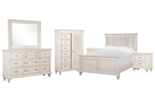 Magnussen - Newport Alabaster Queen Shutter Panel Bed 2 Nightstands Drawer Dresser With Landscape Mirror And Gentleman'S Chest - B5430-55-KIT6 view 1