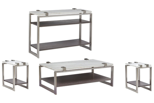 Magnussen - Paradox Pearl White And Roasted Almond And Brushed Platinum Rectangular Cocktail Table With 2 Accent Table And Sofa Table - T4852-43KIT3 view 1