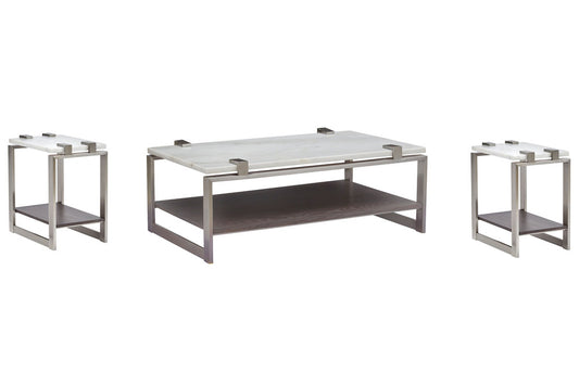 Magnussen - Paradox Pearl White And Roasted Almond And Brushed Platinum Rectangular Cocktail Table With 2 Accent Table - T4852-43KIT2 view 1