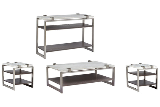 Magnussen - Paradox Pearl White And Roasted Almond And Brushed Platinum Rectangular Cocktail Table With 2 End Table And Sofa Table - T4852-43KIT6 view 1