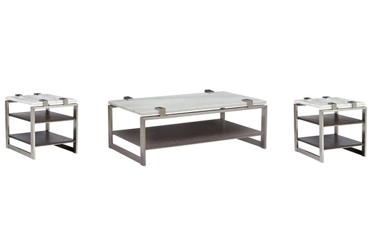 Magnussen - Paradox Pearl White And Roasted Almond And Brushed Platinum Rectangular Cocktail Table With 2 End Table - T4852-43KIT5 view 1