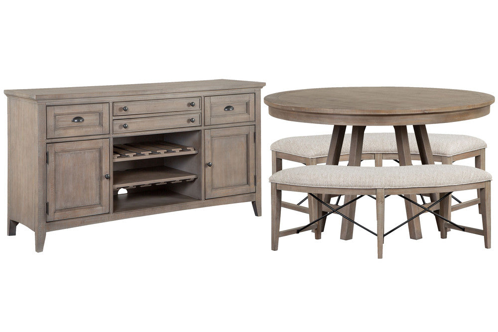 Magnussen - Paxton Place Dovetail Grey 52" Round Dining Table With 2 Curved Bench And Buffet - D4805-27-KIT6 view 1
