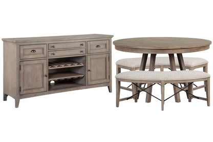 Magnussen - Paxton Place Dovetail Grey 52" Round Dining Table With 2 Curved Bench And Buffet - D4805-27-KIT6 view 1