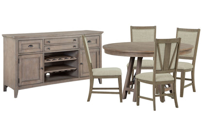 Magnussen - Paxton Place Dovetail Grey 52" Round Dining Table With 4 Step Upholstered Side Chairs And Buffet - D4805-27-KIT4 view 1